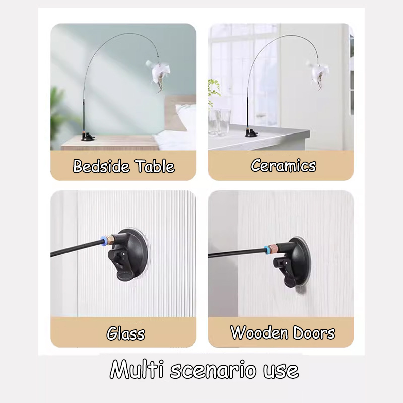 Cat Toy Cat Teaser Stick With Bell Extended Rod Suction Cup Self High And Durable Bite Teaser Tool Replaceable Feather Head