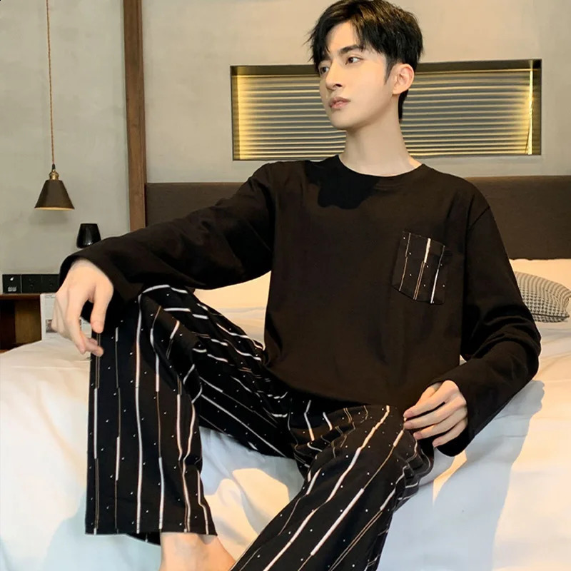 Spring and Autumn 2 pairs of pajamas mens sports long sleeved loose casual home set 250319