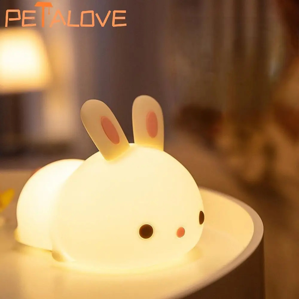 Night Light Cute Animal Panda Rabbit Duck Lovely Silicone Lamp Cloud Star Christmas Gift for Kids USB Recharge Warm Soft Light 250319