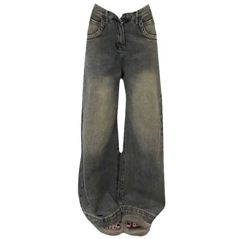 Vintage Distressed Wide-leg Jeans Womens Spring Summer New Loose-fit Slimming Draped Versatile Trailing Straight-leg TrousersT250319