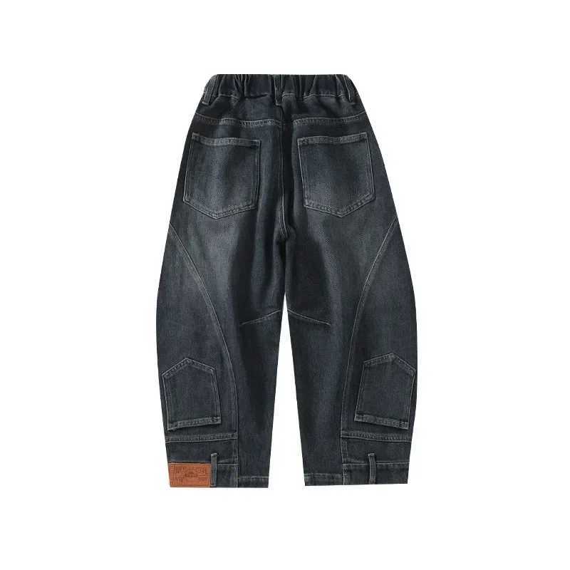 Curved Knife Girl Design Jeans Autumn Loose Casual Elastic Waist Teen Wide Leg Pants Street Clothing Children TrousersT2502320