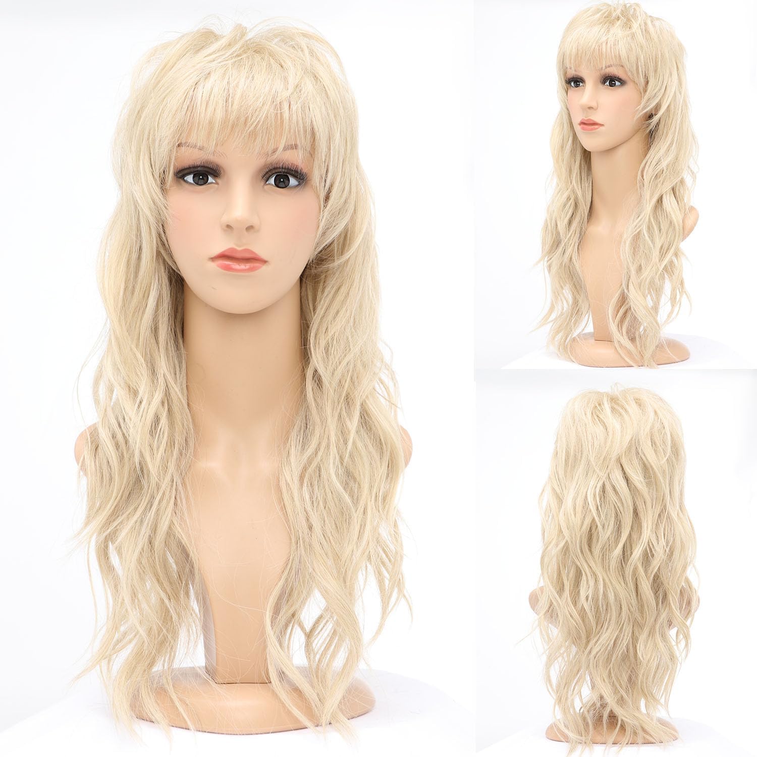 80s 90s Blonde Mullet Wigs Pixie Cut Wigs with Bangs for Women, Blond Wolf Wig Wavy Long Synthetic Split Fringe for Women at Party and Cosplay