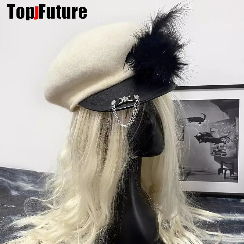 Women Sex and Punk Leopard Hat Customized Harajuku Gothic Lolita Beret hat Y2K Girl Summer Cap Punk Furry handmake Sun hats 250320