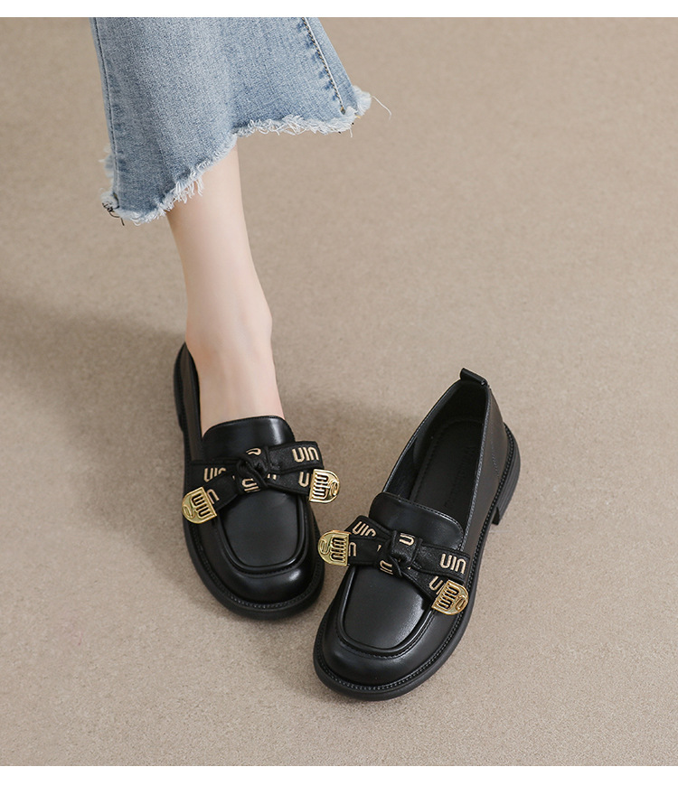 2025 new Women's chunky-soled loafers with British style retro bowknot chunky heel and soft sole for spring and autumn