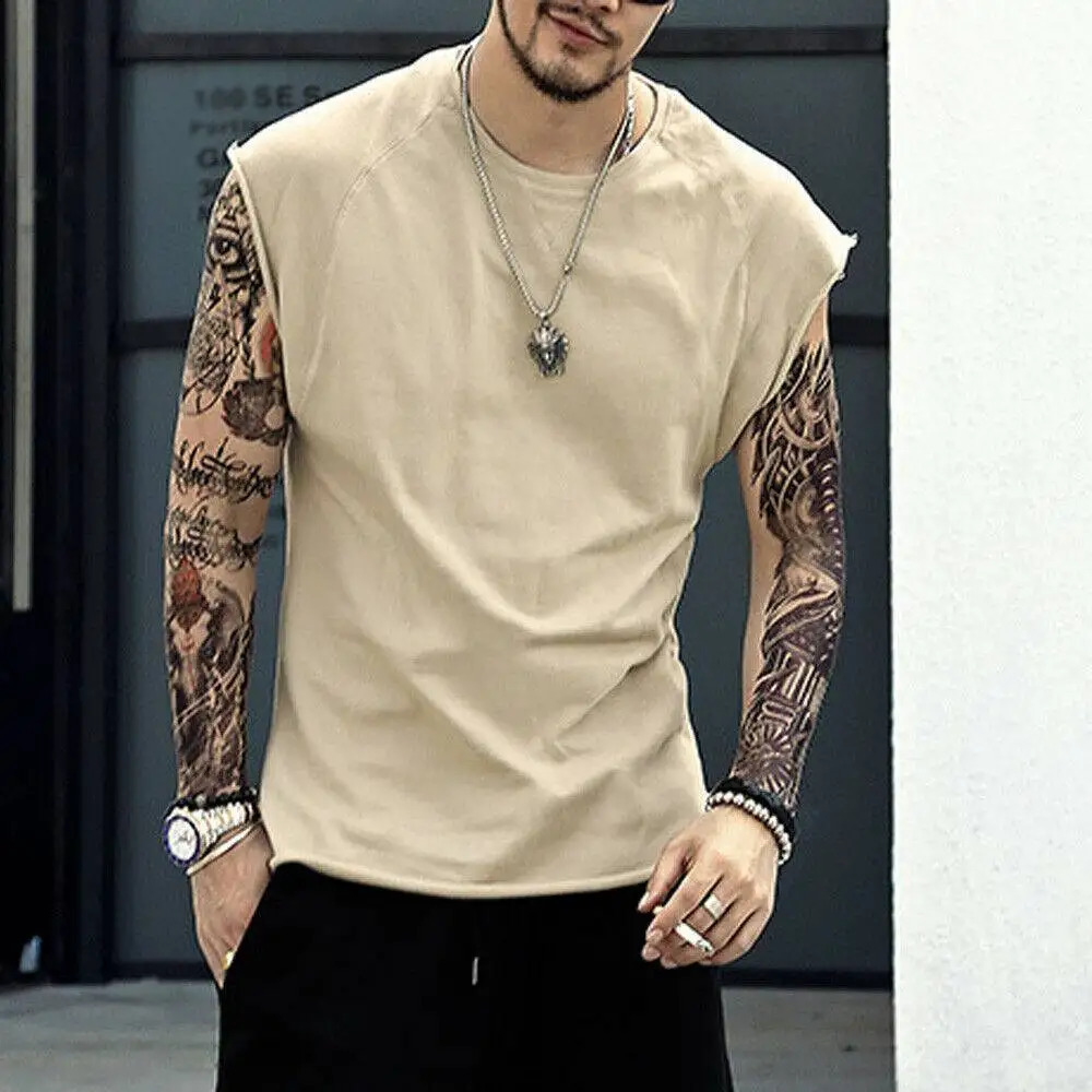 Mens casual vest sleeveless Tshirt mens running underwear solid color round neck sports 250319