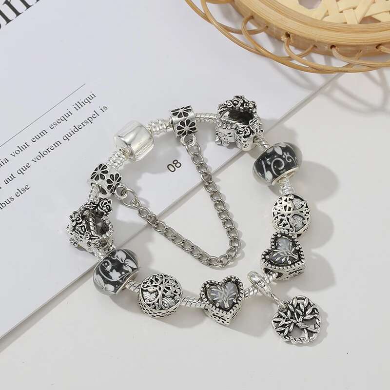 2024 New Heart Life Of Tree Pendant Charm Bracelet DIY Crystal Glass Beads Brand Bracelets For WomenJewelry Gift Dropshipping