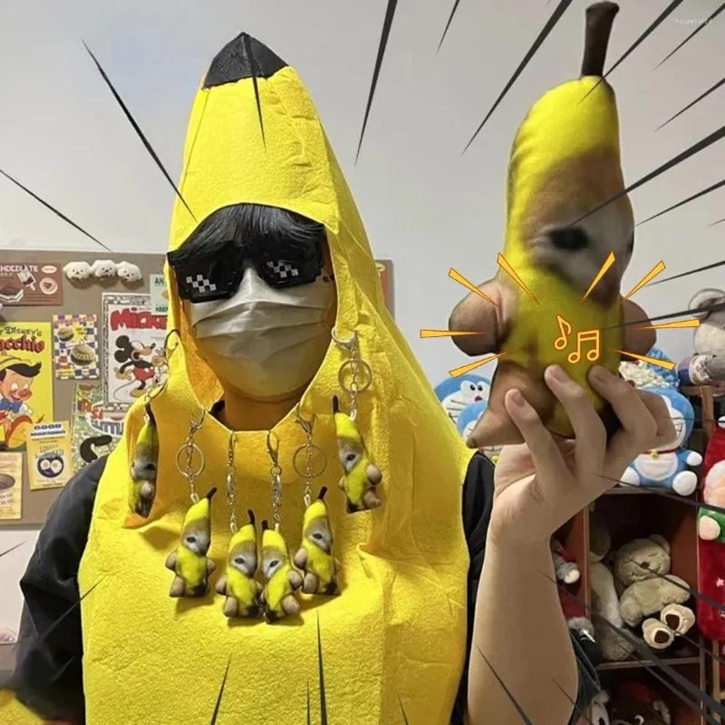 Funny Banana-Cat Plush Keychain - Cute Cry Face for Bags & Cars