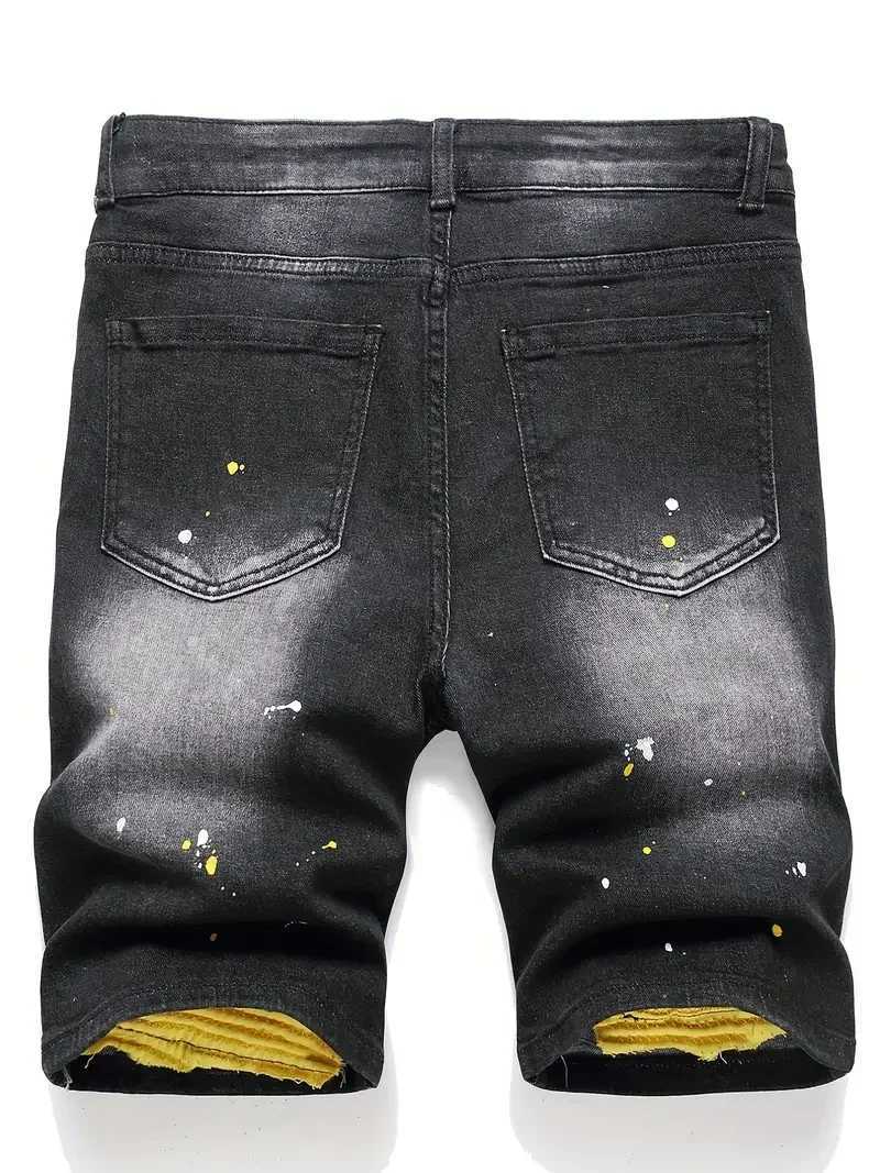 Summer New Mens Fashion Stretch Denim Shorts Retro Street Style Old Slimming Shorts Jeans Splicing Design 98% Cotton Brand W250319