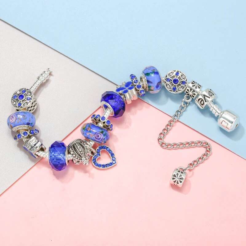 Hot Sale Blue Crystal Beads Charm Bracelets With Classics Bracelets For Women Men Fiancee Bijoux Pulseras Jewelry Gift