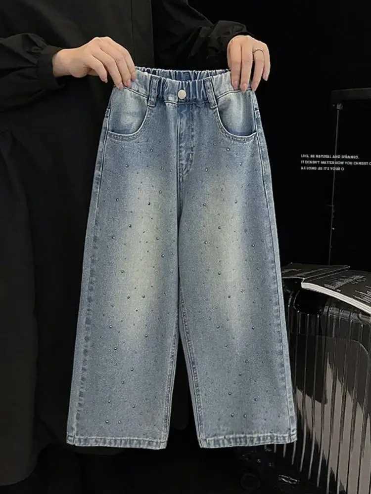 Girls hot print jeans spring/summer new style childrens loose straight leg pants Korean version girls wide leg pantsT2502320