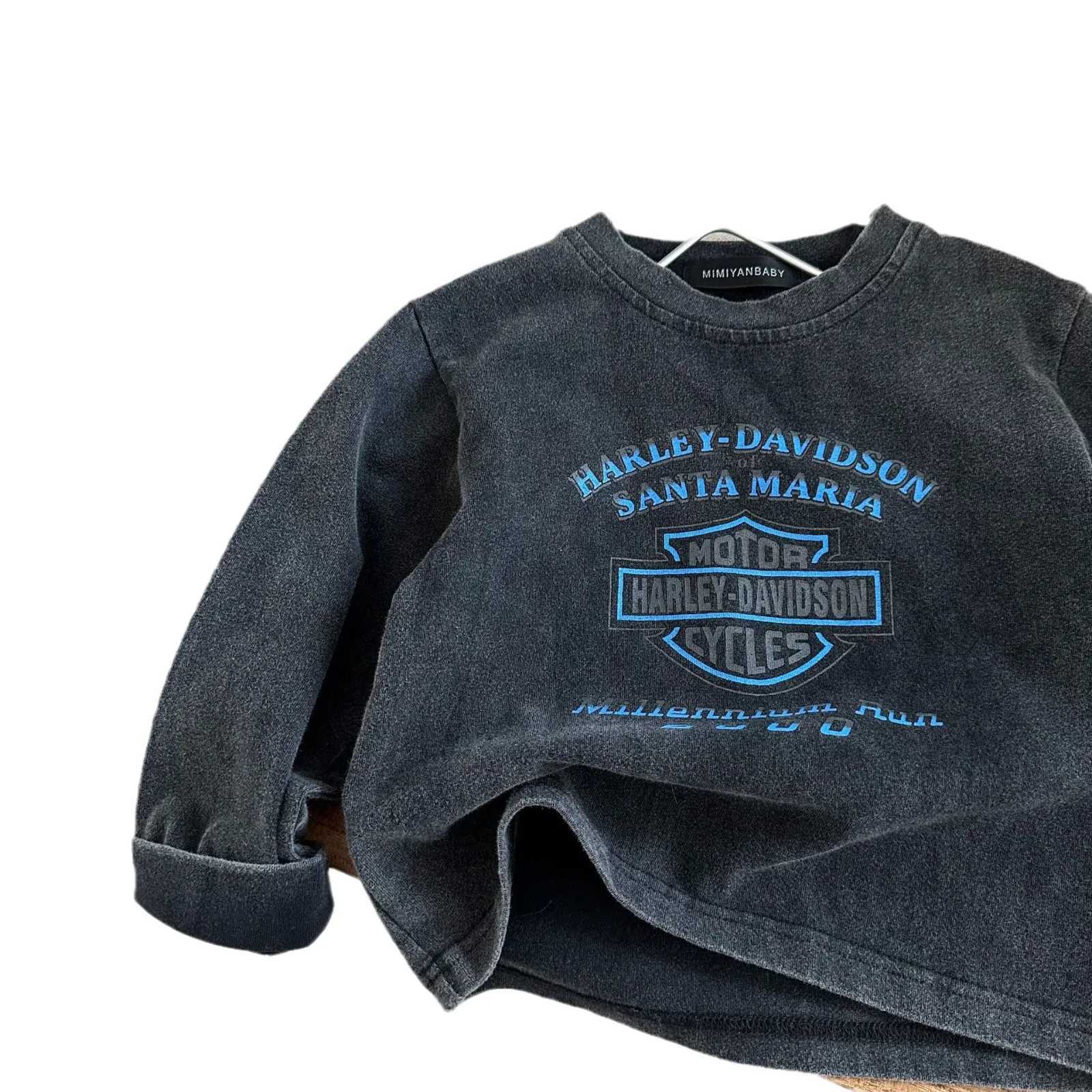Spring 2025 childrens long sleeved cotton letter round neck baby boy T-shirt loose retro childrens boy underwearT250320