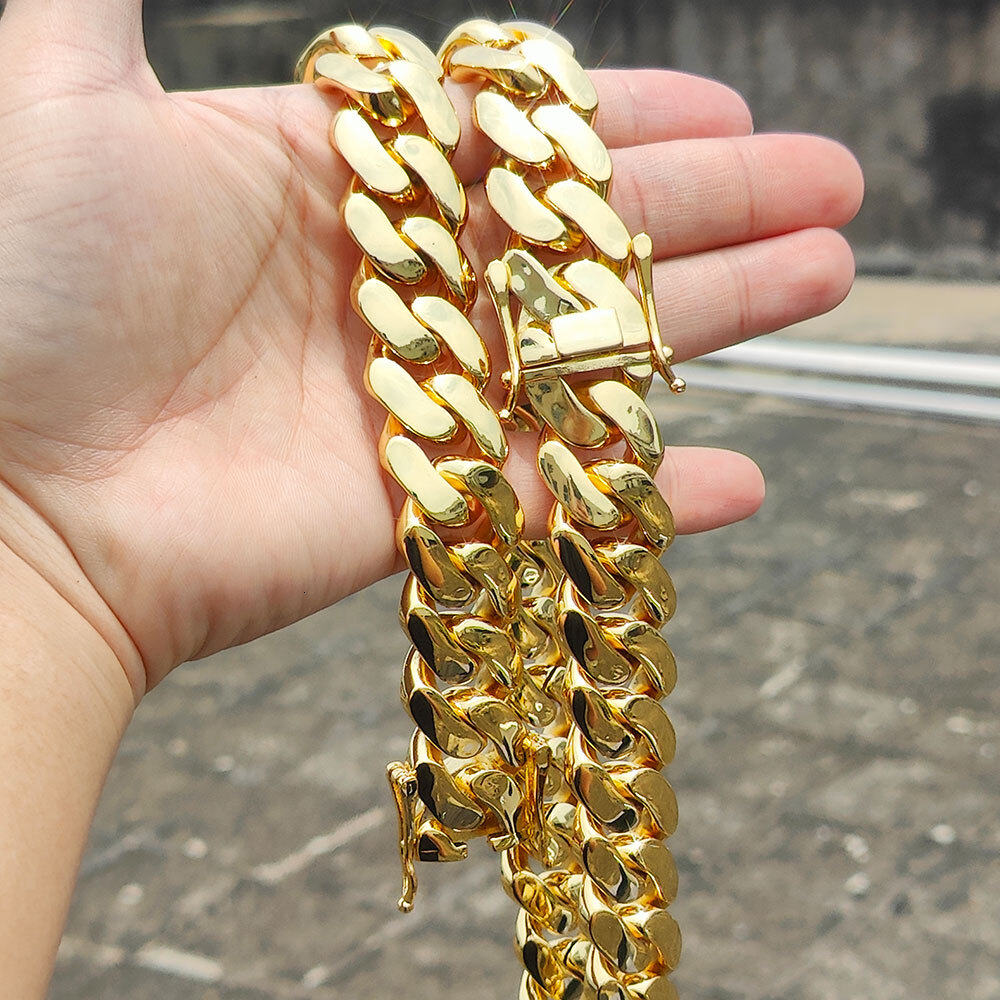 Fashion 22MM Width Miami Brass Cuban Link Chain Hip Hop Jewelry For Men Exaggeration Thick And Heavy Necklace