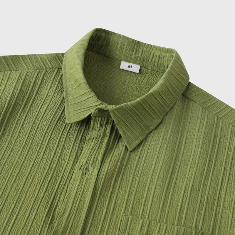 Green Mens Cotton Linen Shirts Summer Short Sleeve Button Down Beach Shirts Casual Breathable Holiday Party Hawaiian Shirt M250320
