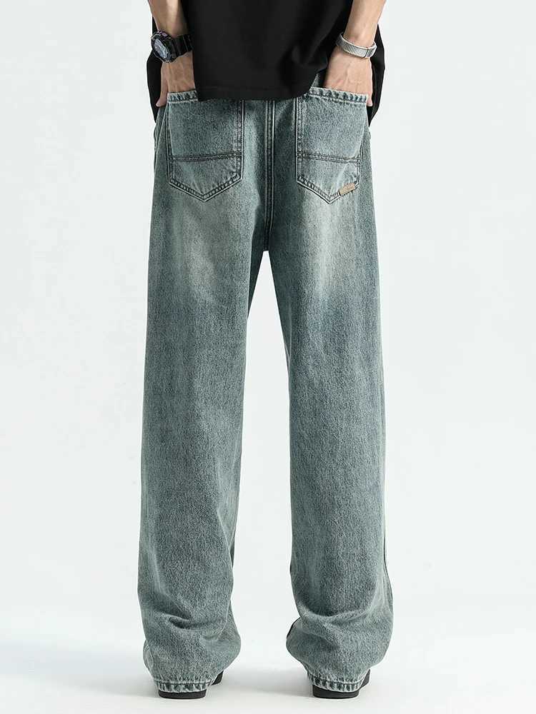 90% pure cotton jeans mens 2024 new retro street pants loose casual soft mens brand clothing denim TrousersT250319