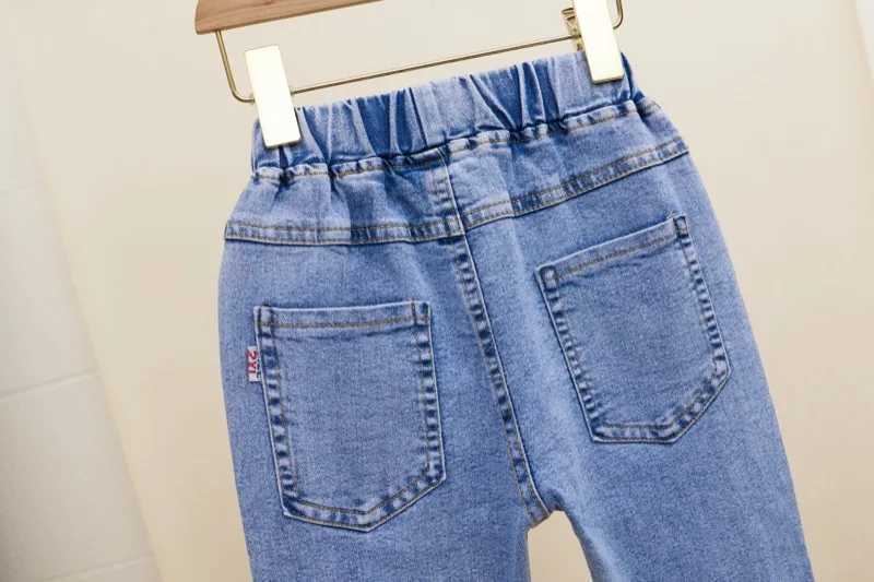 Girls jeans Spring and Autumn new casual 3-12-year-old childrens loose flash pants lace pearl girls jeansT2502320