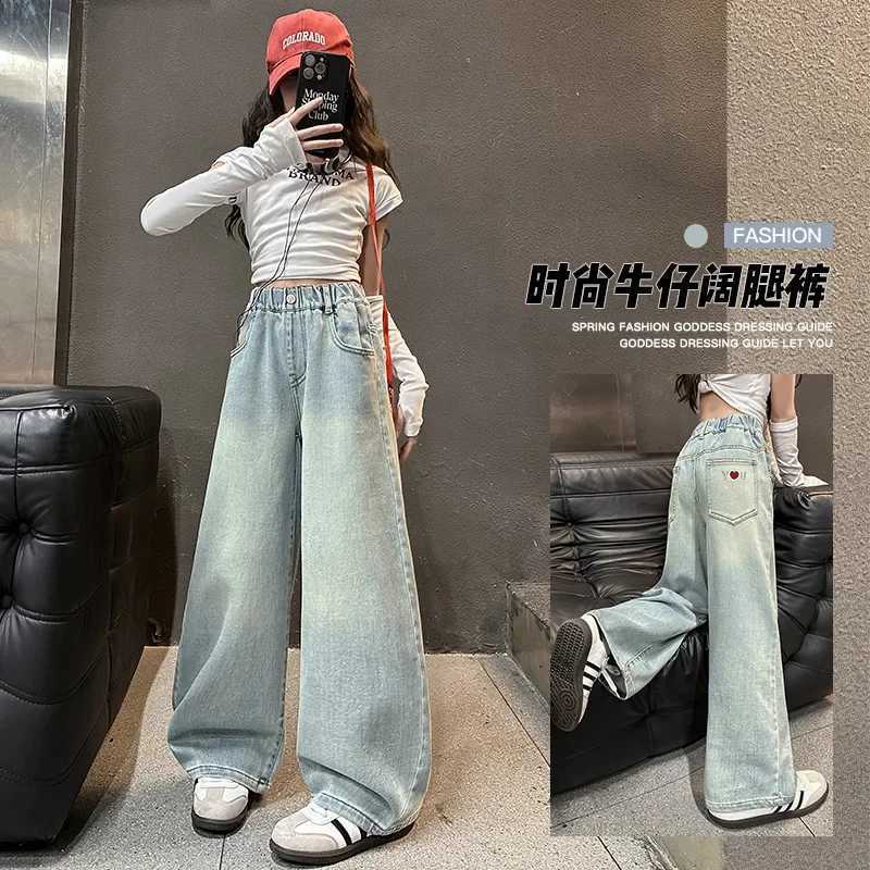 Girls Love Jeans 2025 New Teen Childrens Loose Casual Straight Leg Wide Leg Pants Spring and Autumn Pants Trousers 5-14YT2502320