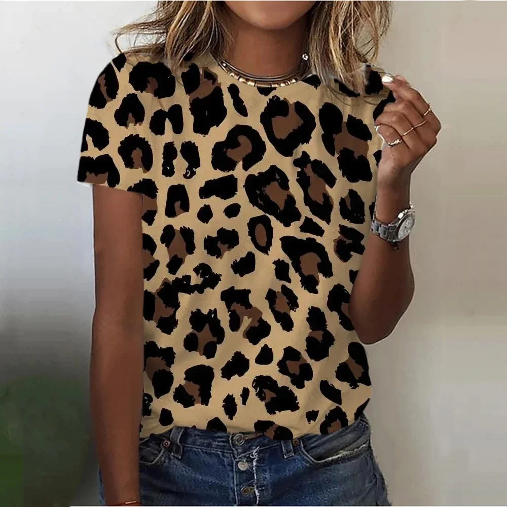 Summer O-Neck Short Sleeve Womens T-Shirt 3d Print Colorful leopard Pattern T-Shirt Pullover Top Fashion Street Female Clothing 250320