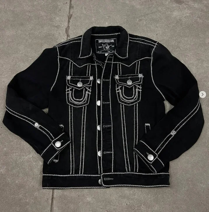 Y2k Denim Jacket Gothic Pattern Embroidery Outdoor Sports Street Fashion Retro Motorcycle Sports Jacket Thick Mens Harajuku Top 250319