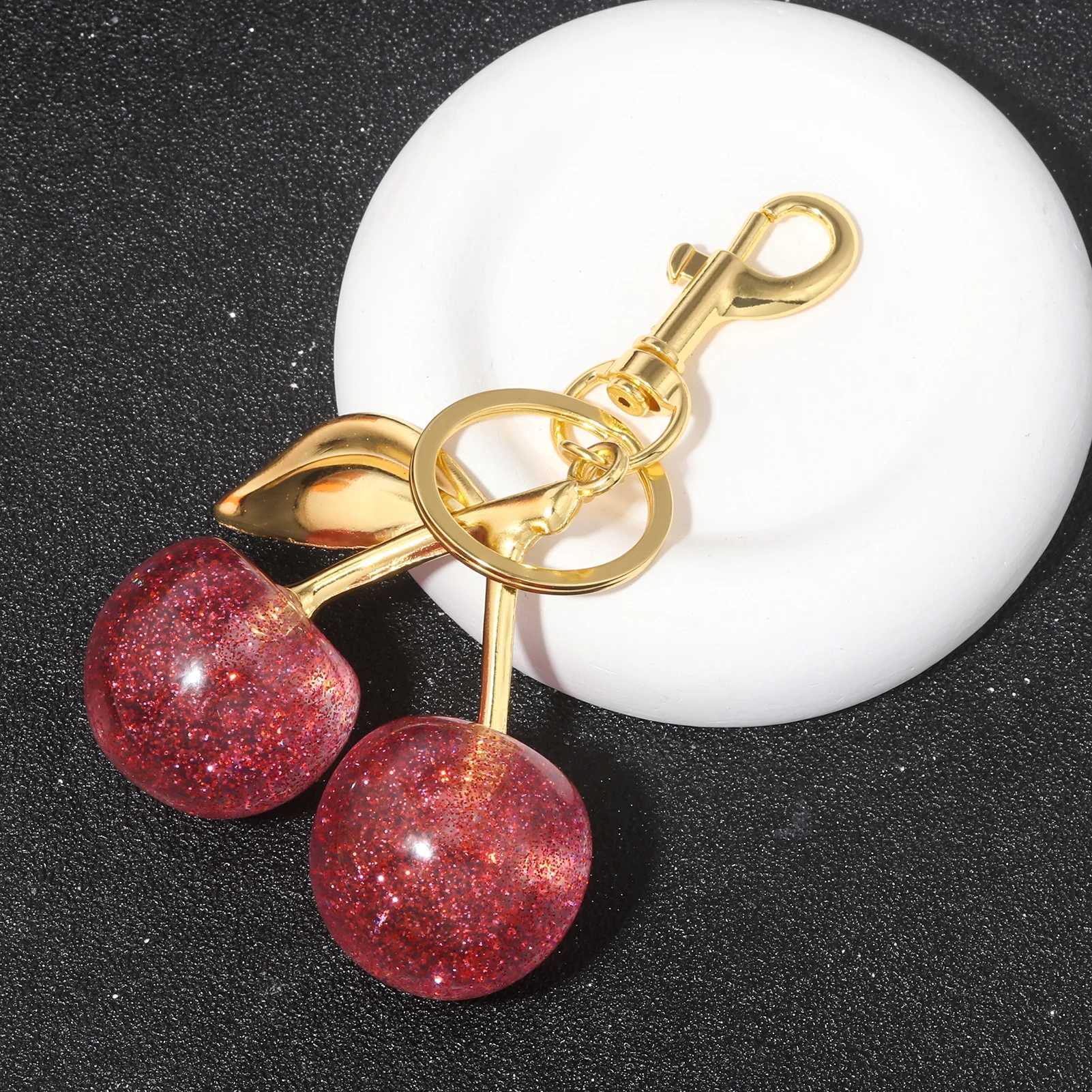 Delicious Crystal Pink Cherry Keychain Summer Fruit Cherry Pendant Keychain Womens Jewelry Bag Key Accessories GiftXJ250319