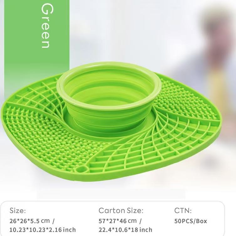Multi functional silicone three in one pet folding slow food bowl pet anti choking dog licking pad