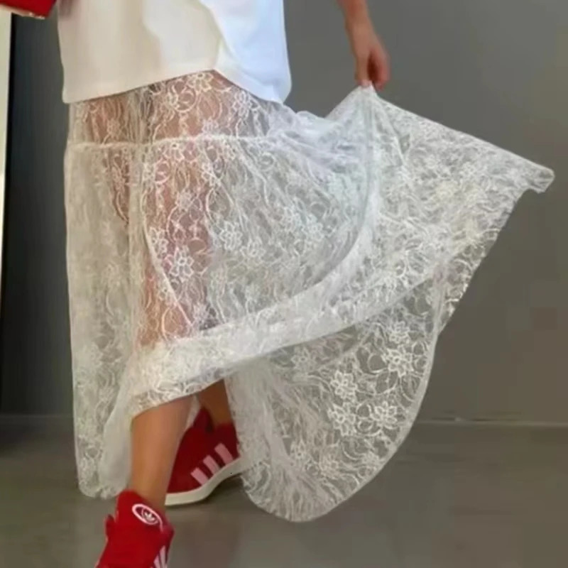 KNOW DREAM Clothes Summer Womens Long Skirt Lace Fashion High Waist Knee-Length Pure White Dress Sexy Beautiful Clothes 250320