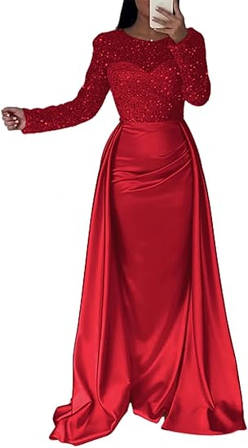 Clothing Women's Banquet Long Sleeved Temperament Socialite Annual Meeting Host Aura Queen Sequined Evening Dress