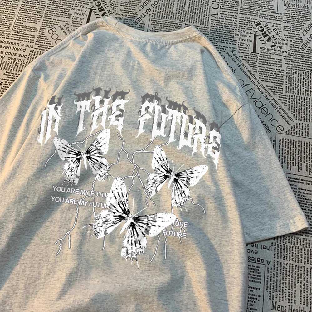 Black Butterfly T-shirt for Mens Hip Hop Breathable T-shirt in the Dark of the Future Summer Couple Loose T-shirtT250320