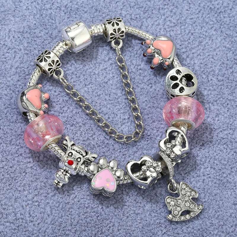 Lovely Animal Styles Charm Bracelet With Pink Paw Beads Bracelets Bangles For Women Kids Spring Jewelry Gift Dropshipping