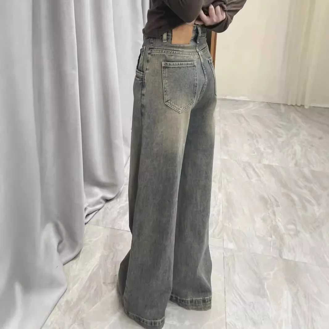 Vintage Distressed Wide-leg Jeans Womens Spring Summer New Loose-fit Slimming Draped Versatile Trailing Straight-leg TrousersT250319