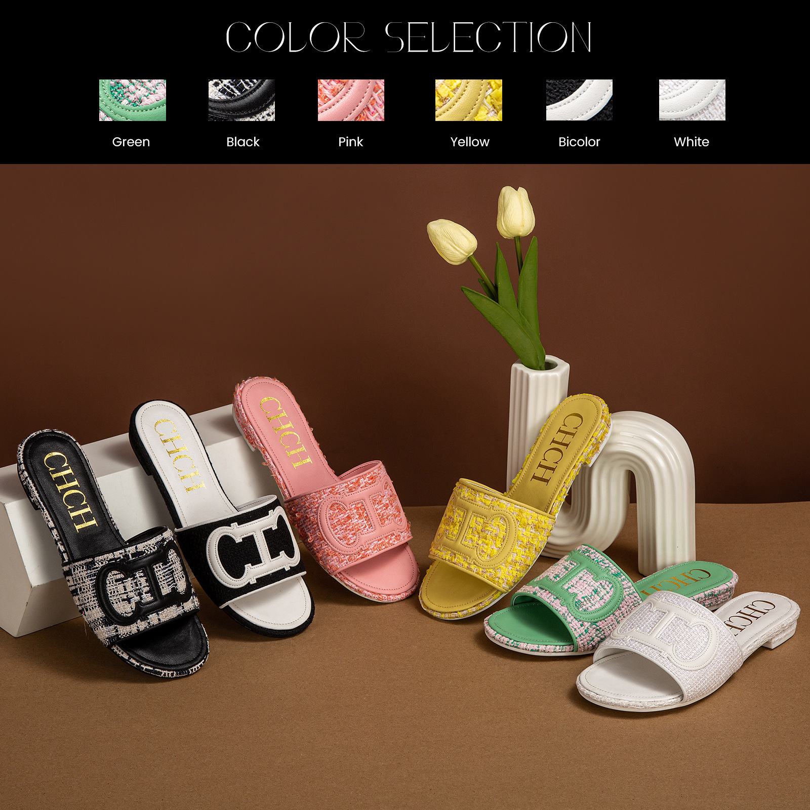 Designer CHCH Xiaoxiang Style Slippers For Women's Outdoor Wear In Summer 2024 New Low Heel Beach Vacation Versatile Flat Sandals