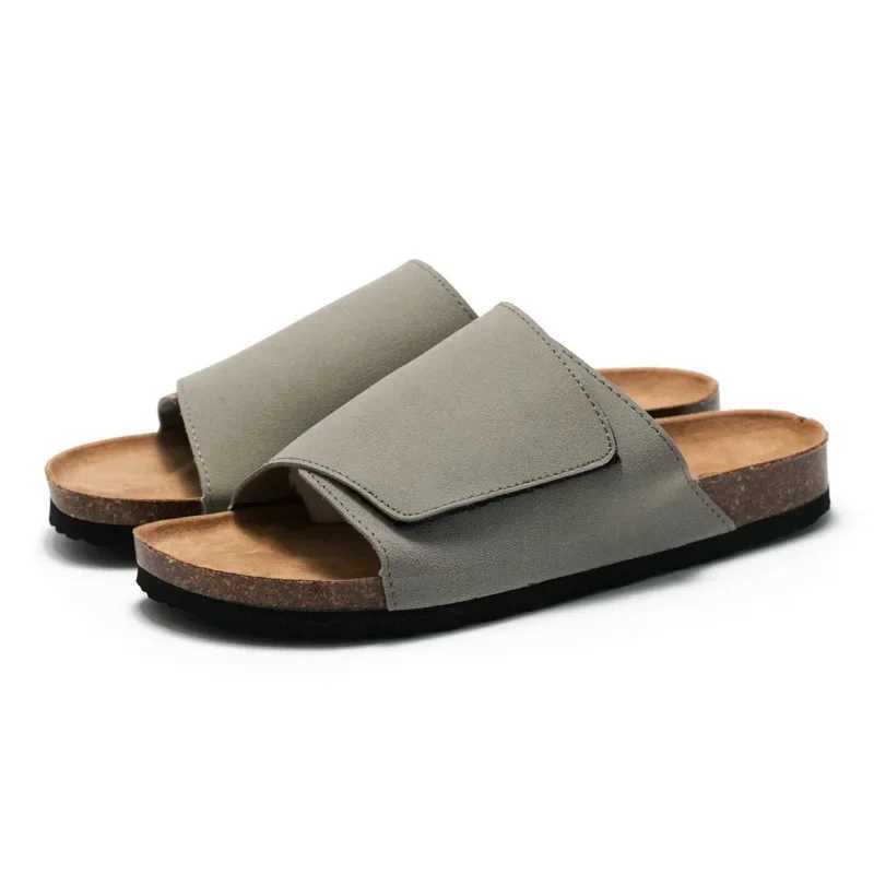 New suede leather cork slider for mens summer classic flat shoes for mens outdoor beach sandals for mens running comfort slider Y250320