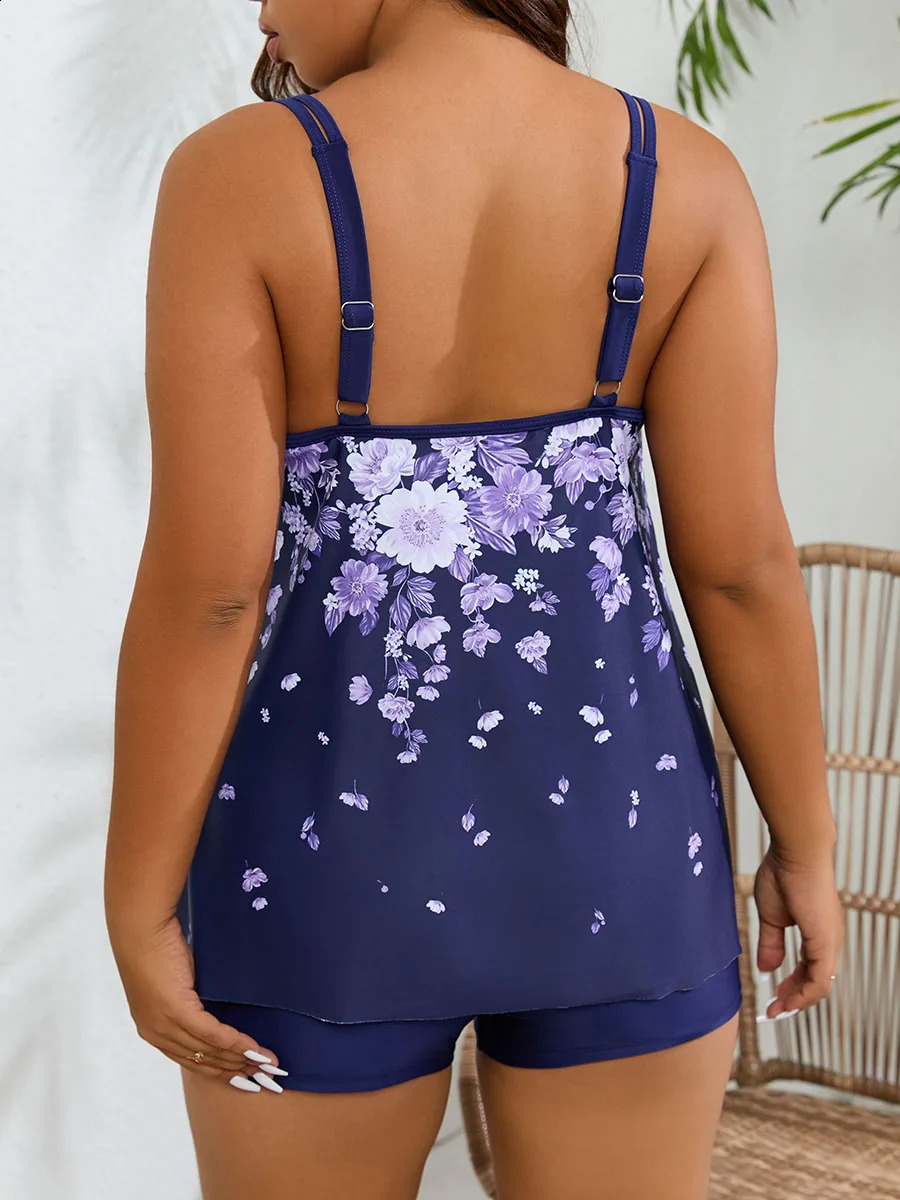 Floral print Tankini swimsuit womens plus size bathroom beachwear 4XL 250319