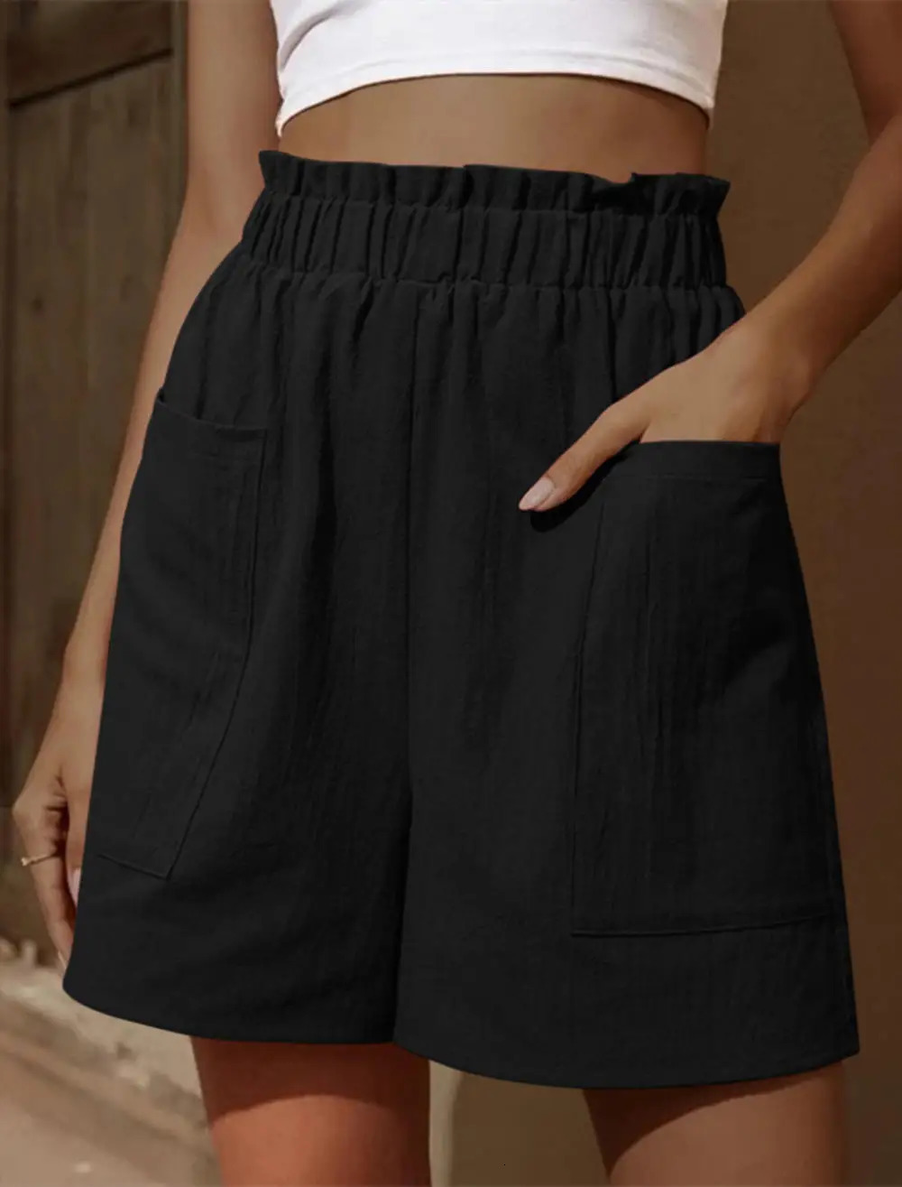 Women Summer Shorts Casual Sports Female Cotton and Linen Loose with Pockets 250320
