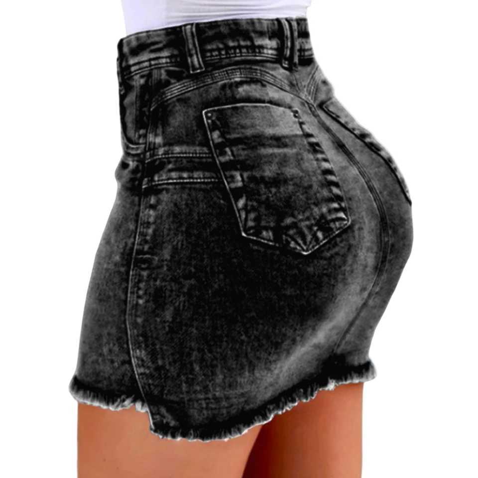 A-Line sexy retro denim womens clothing 2024 summer elastic body slim fit hip mini skirt Korean fashion Fe clothingXJ250320
