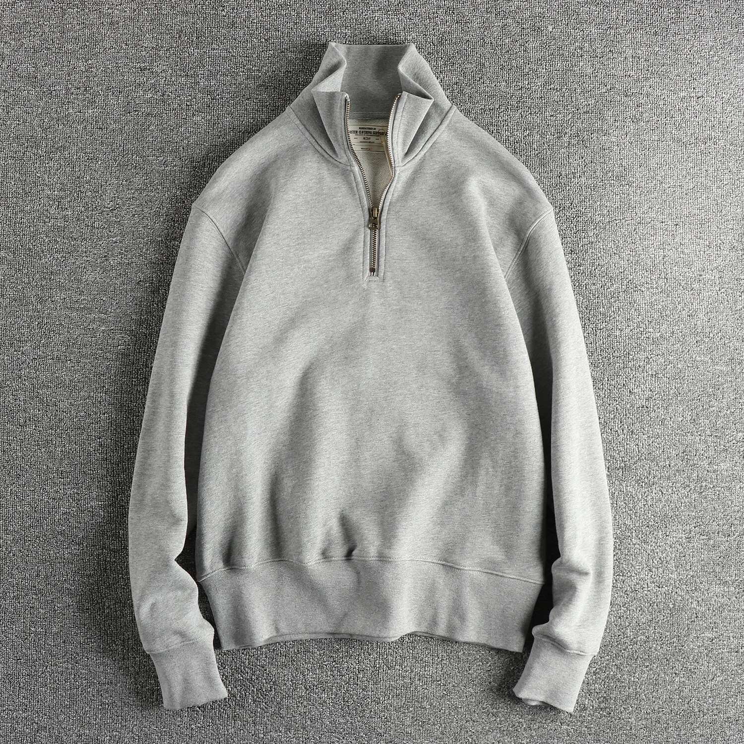 Autumn New American Retro Heavyweight Solid Color Sweatshirt Men's Simple 100% Cotton Washed Pullover Casual Terry Cloth Coat