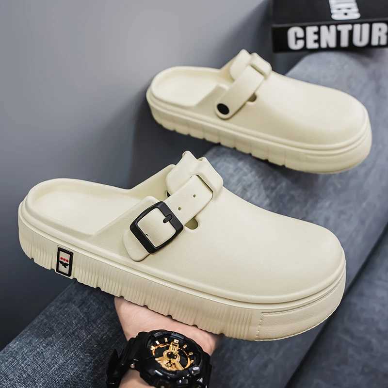 Summer Shoes for Men Lightweight EVA Sandals Closed-toe Fi Slippers for Men Solid Color Buckle-trap Garden Shoes s Mens Y250320