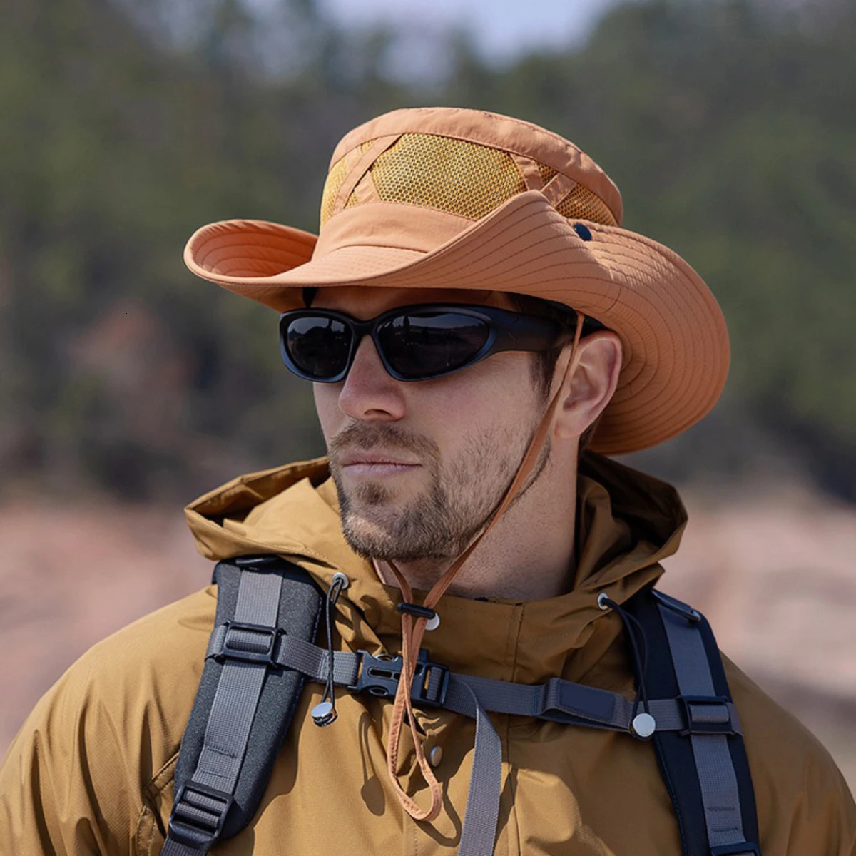 1PC Hollow Bucket Hat for Men Breathable UPF 50 Hiking Beach Foldable UV Protection Fishing Summer Safari Sun Cap Adjustable 250320