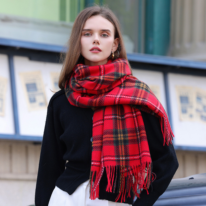K182 2025 new scarf for women winter imitation cashmere plaid fashionable and versatile warm student ins tassel shawl