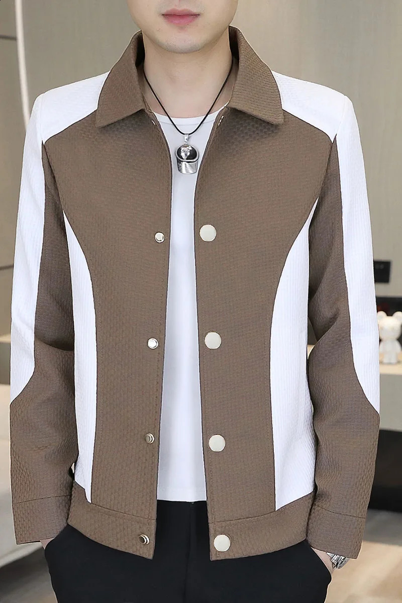 spring and autumn mens boutique handsome casual color matching lapel jacket youth fashion trend coat top 250317