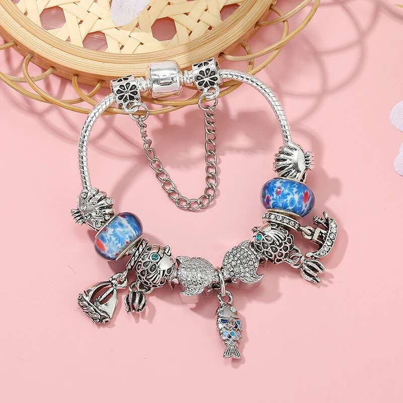 Silver Color Ocean Series Fish Freey Pendant Charm Bracelet With 16cm-21cm Chain Bracelets For Women Jewelry Gift Dropshipping