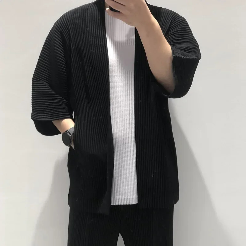 Miyake pleated jacket mens cardigan Japan springsummer loose plus size 100 top 250317