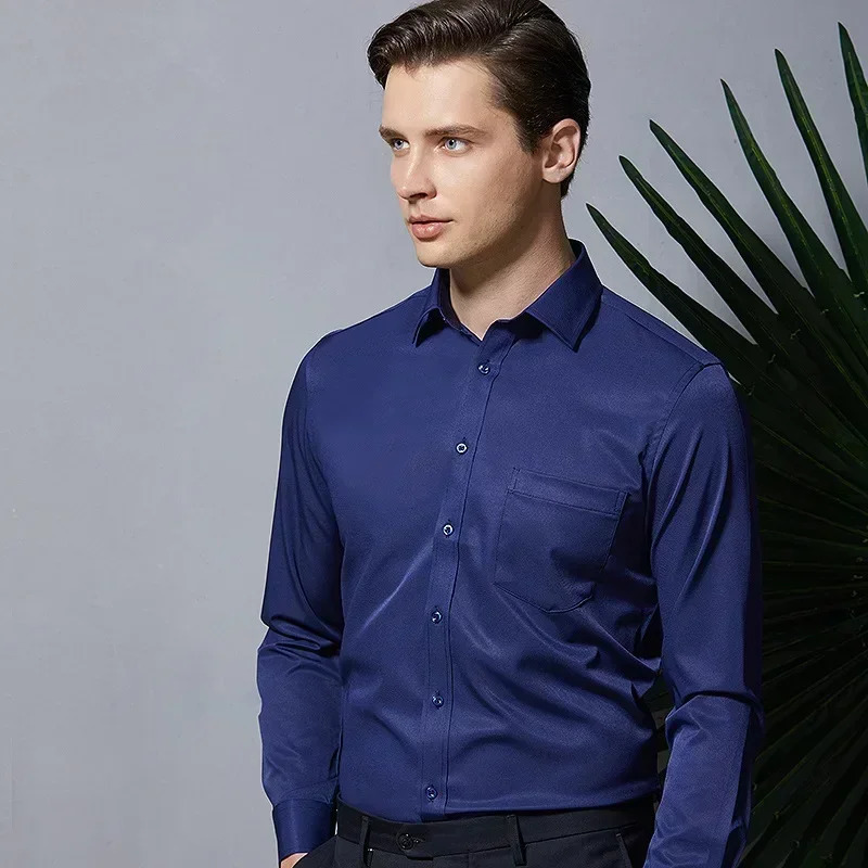 Elastic Ice Silk Shirt Mens Long sleeved Black Short sleeved Professional Dress Shirt Business Casual Non iron Inch Shirt 250320