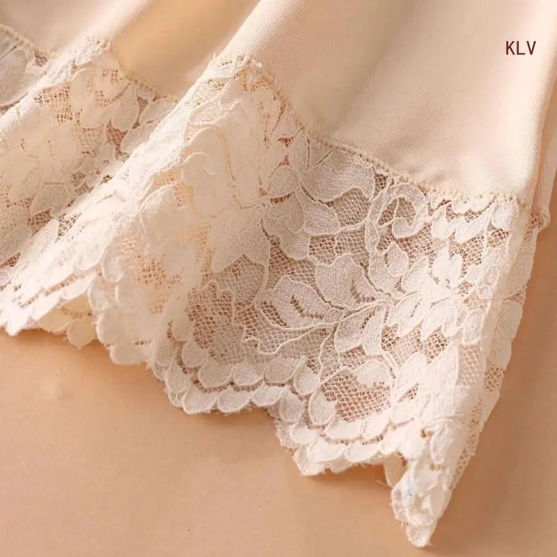 Women Knee Length Half Slip Underskirt Elastic Waist Solid Color Lace Trim Petticoat Basic Half Skirt for Under Dresses 250320