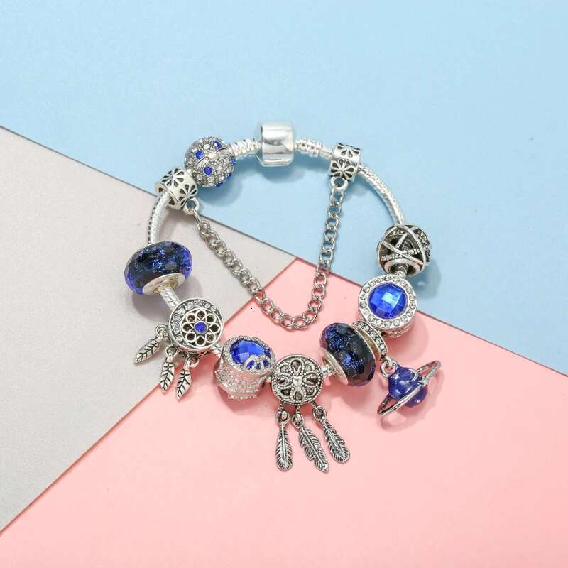 High Quality Charm Bracelet With Blue Moon Star Beads Bracelets Bangles For Women Momther Jewelry Gift Dropshipping