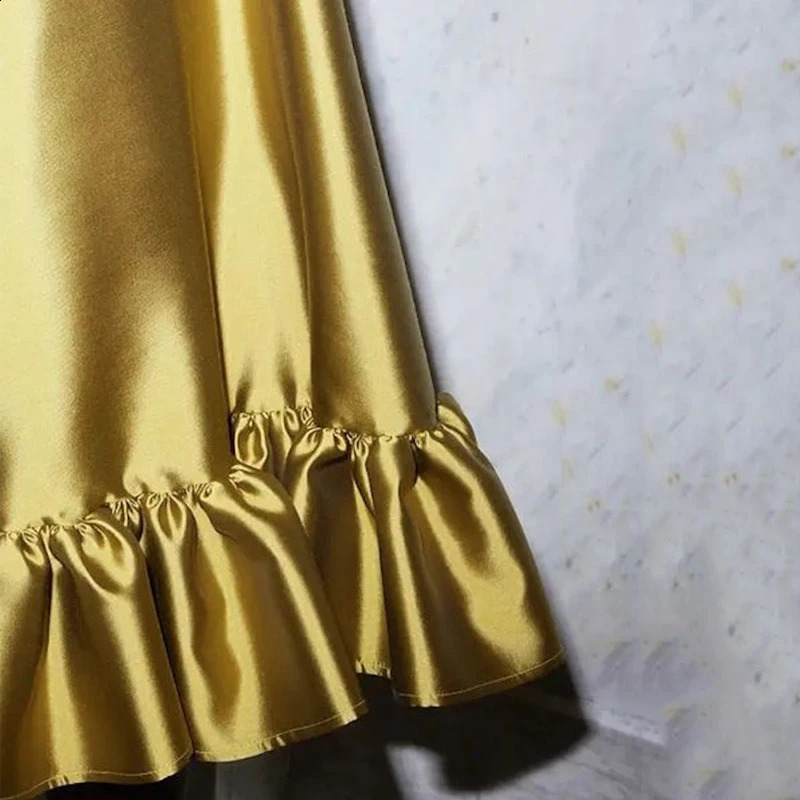 Womens Solid Color Loose Party Dress High Neck Fluffy Half Sleeve Knee Length Splicing Ruffle Bottom 250317