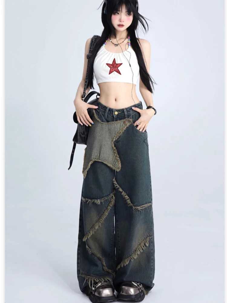 HOUZHOU Y2k Vintage Baggy Jeans Women Harajuku Streetwear Star Denim Trousers Korean Style Hip Hop Grunge Retro Wide Leg JeansT250319