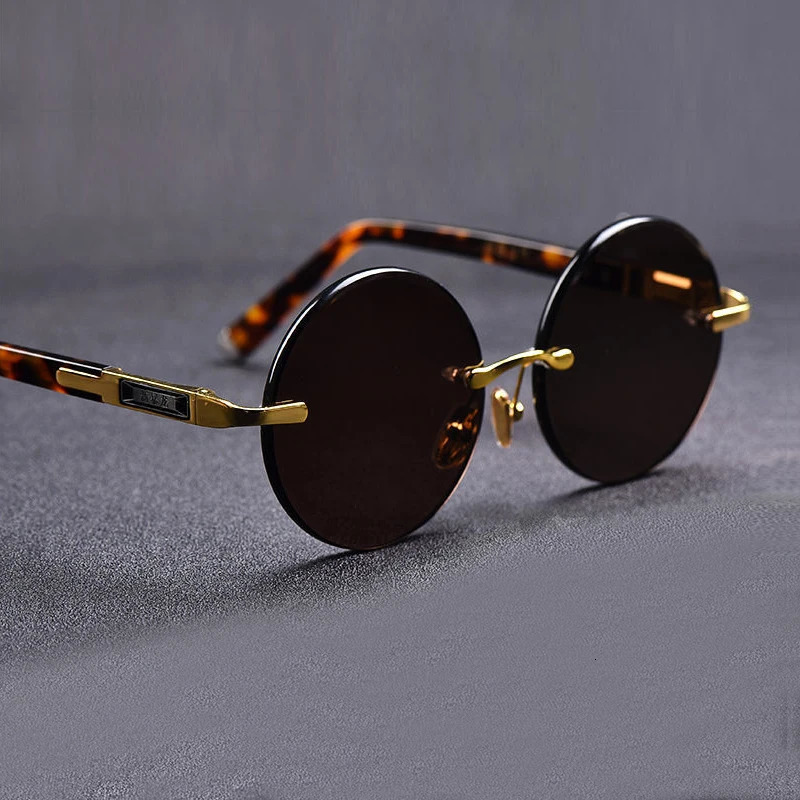 Natural Crystal Stone Sun Glasses Man Round Rimless Glass Sunglasses Woman Brown Mineral Lens Acetate Frame Anti Scratch 250318