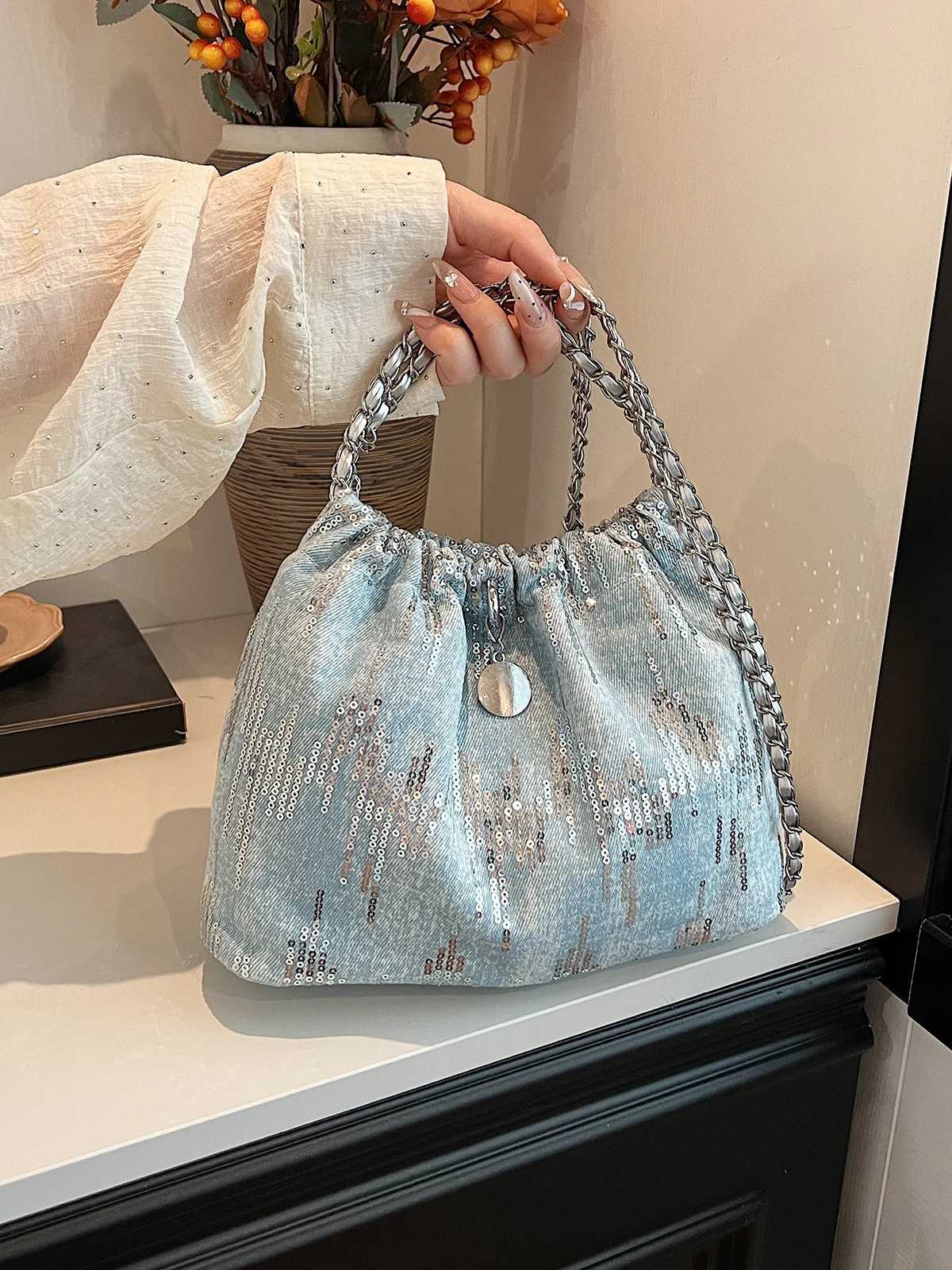 Glitter Chian Womens Cowboy Shoulder Bag 2024 Y2K Trend Korean Fashion Handbags and Wallets Womens Cross body Bucket Bag Y250319