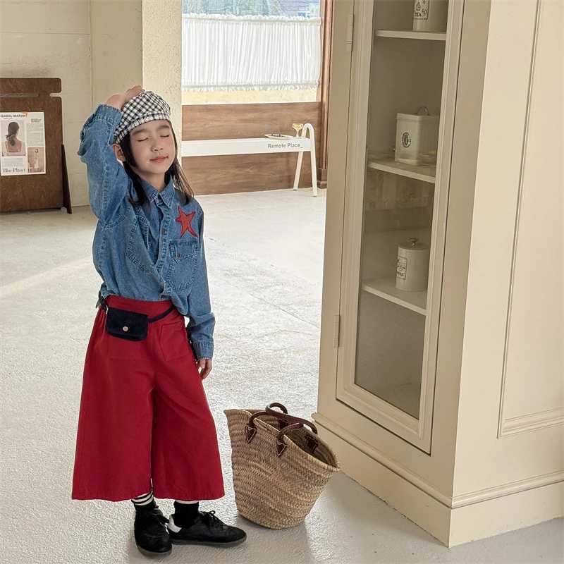 2025 Girls Spring Wide Leg Pants Childrens Clothing New Baby Kids Nine Leg Pants Japanese and Korean TrousersT2502320