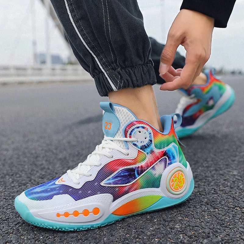 Hot selling colored mens basketball shoes with high cushions for womens sports shoes breathable and wearable mens basketball shoesW250320